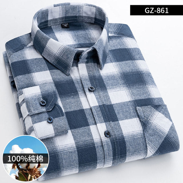 Cotton Long Sleeve Contrast Plaid High Quality Shirt for Men