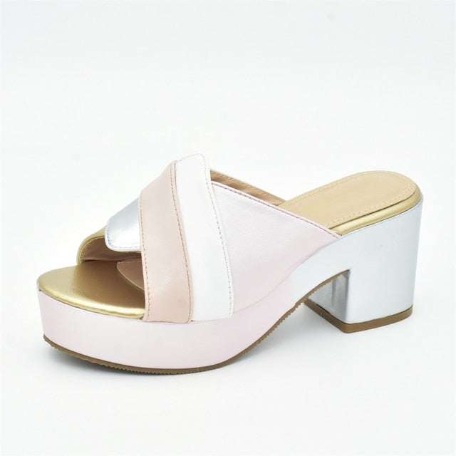 Italian Lady Shoes Slippers Sandals Platform Multicolor Design