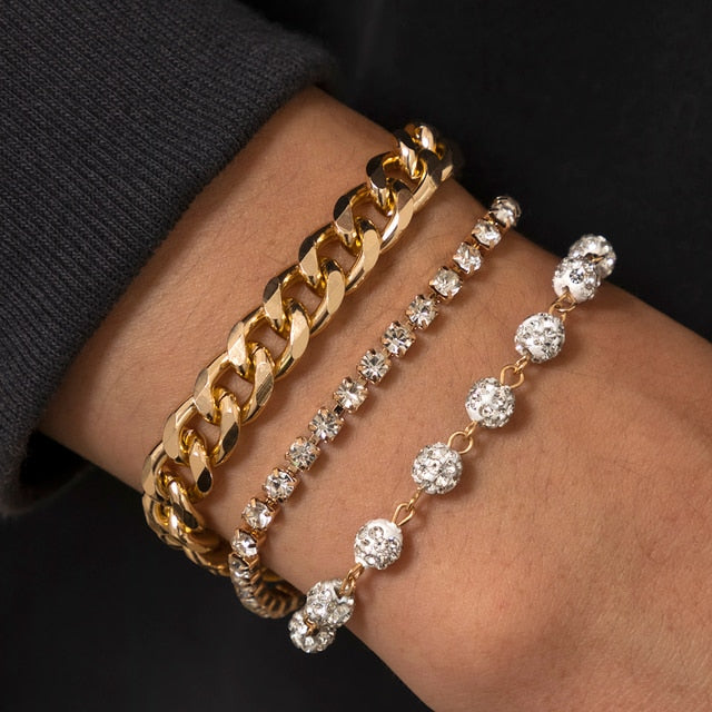 4pcs/set Luxury Shiny Rhinestone Bracelets Set Bangle for Women
