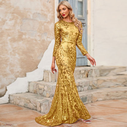 Glitter Sexy Long Sleeve Prom Dress