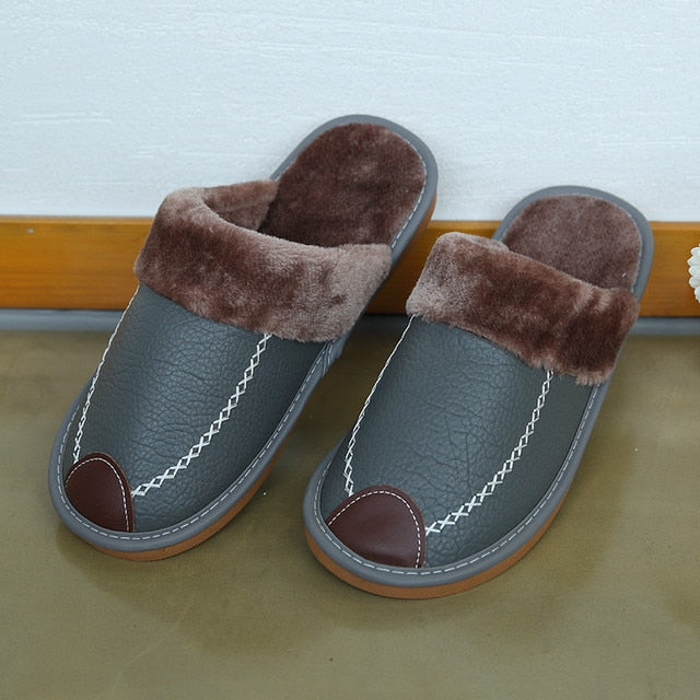 Pu Leather Warm Winter Indoor Slippers Waterproof