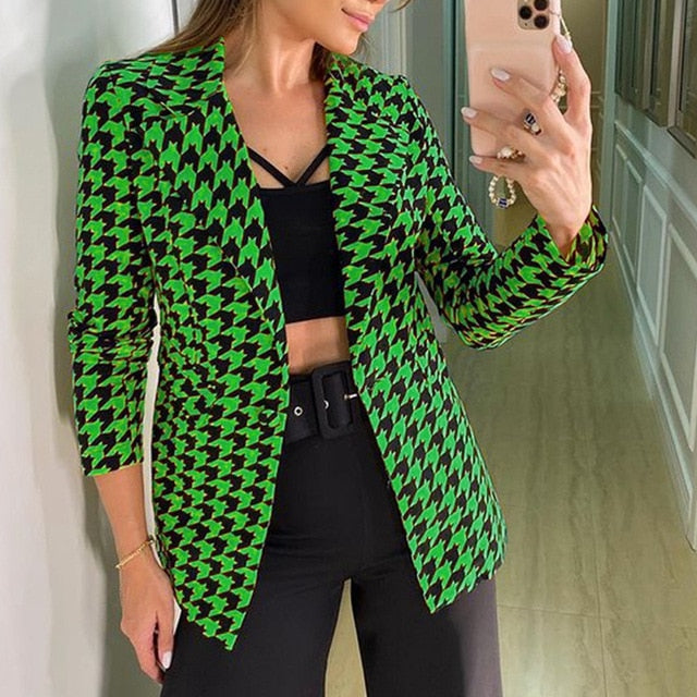 Small Suit Houndstooth Jacket Top for Women