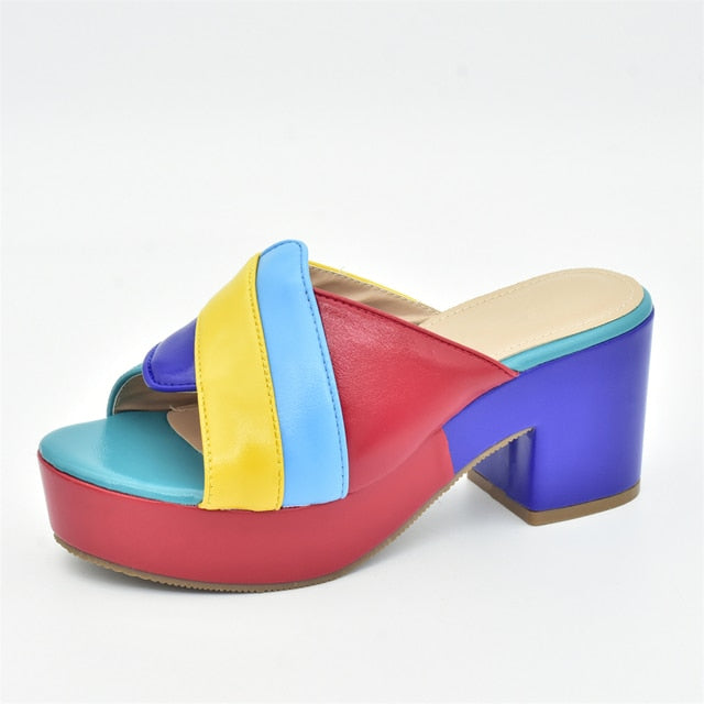 Italian Lady Shoes Slippers Sandals Platform Multicolor Design