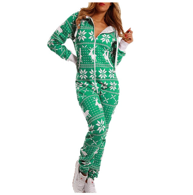Christmas Printed Panjamas Nightwear Long Sleeve Jumpsuit