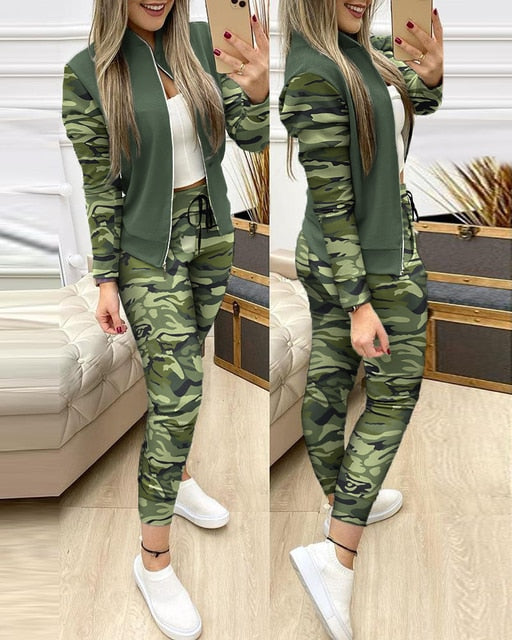 Zipper Jacket + long Pants Sports Tracksuit for Women