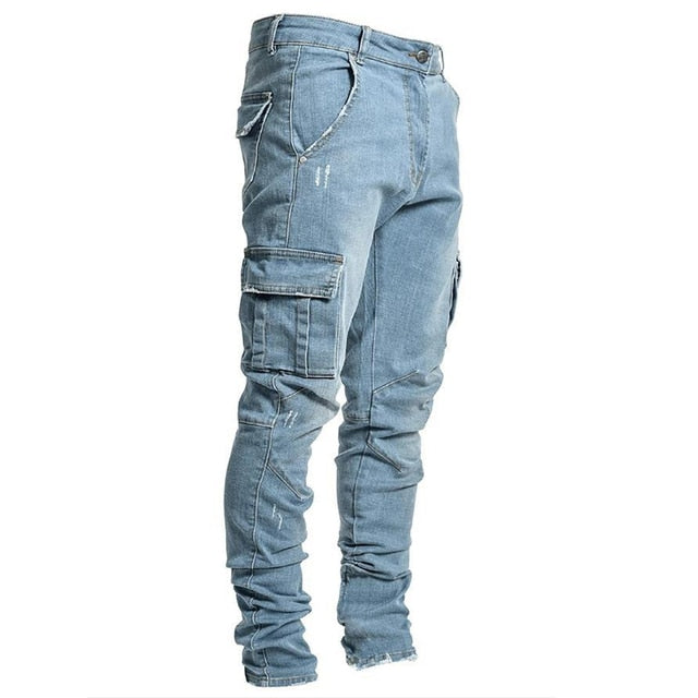 Slim Fit Punk Skinny Denim Pants - Jeans