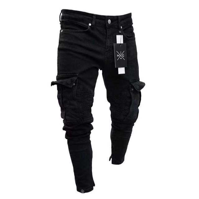 Slim Fit Punk Skinny Denim Pants - Jeans
