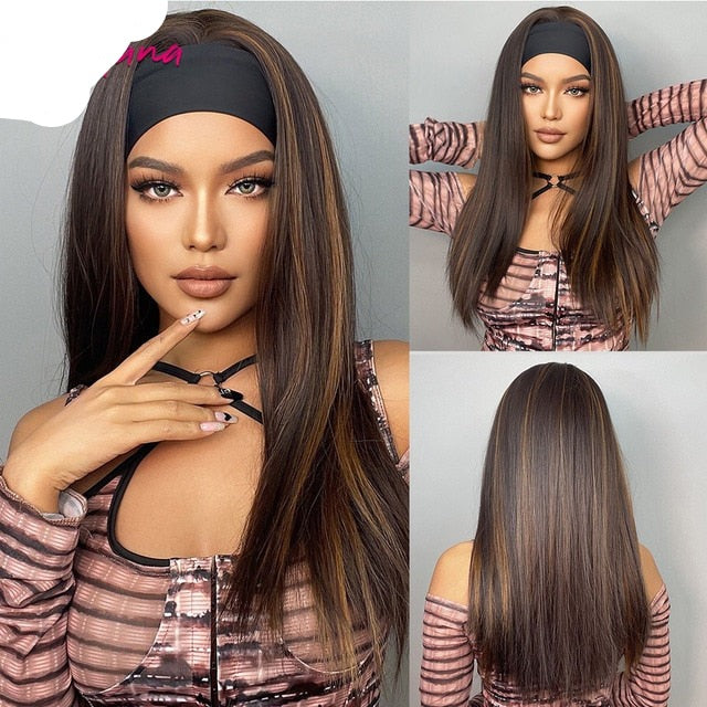 Curly Headband Synthetic Wig Natural Black Long hair for Women