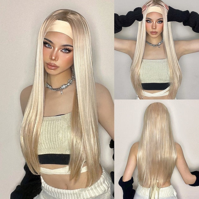 Headband Synthetic Hair Long Straight Wig for Women