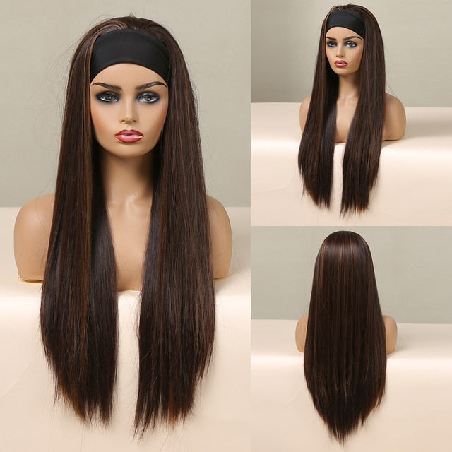 Curly Headband Synthetic Wig Natural Black Long hair for Women