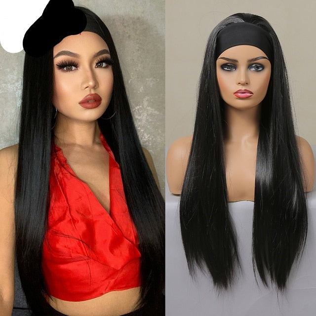 Curly Headband Synthetic Wig Natural Black Long hair for Women