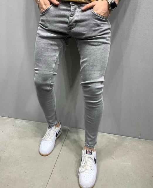 Hip Hop Slim Fit Skinny Embroidery Cartoon Print Pants- Jeans