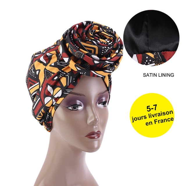 Print Stretch Bandana Satin Head Long Scarf Wrap