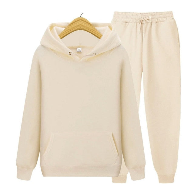 Men Hoodie Two-Piece Set Casual Solid Color Sweat Suit Tracksuit