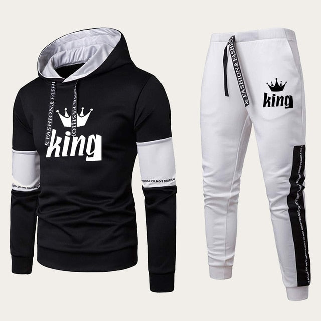 Tracksuit King Or Queen Print Lovers Hoodies Sets Sweatshirt +jogging Sweatpants