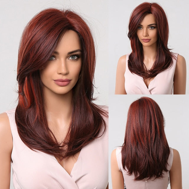 Synthetic Wig with Bangs Layered Natural Straight Wig for Women