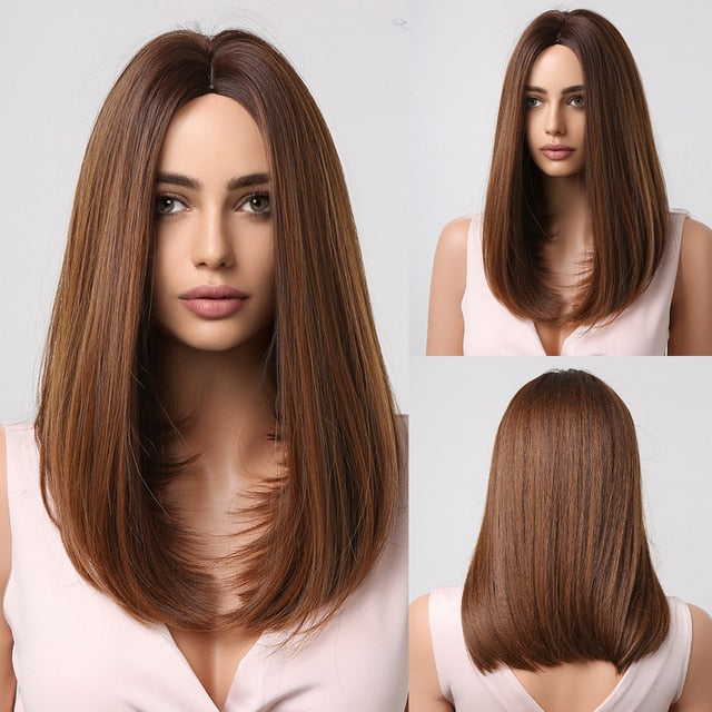 Synthetic Wig with Bangs Layered Natural Straight Wig for Women