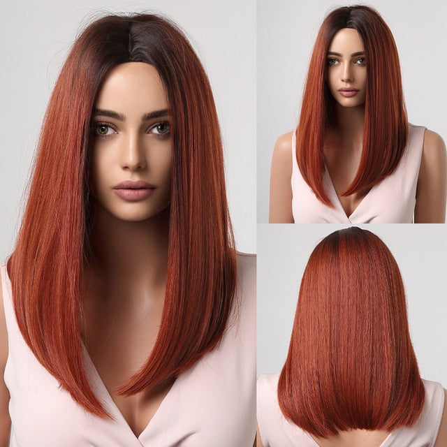 Synthetic Wig with Bangs Layered Natural Straight Wig for Women