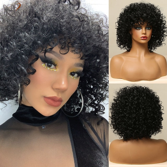 Curly Headband Synthetic Wig Natural Black Long hair for Women