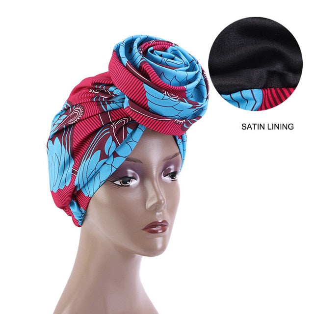Print Stretch Bandana Satin Head Long Scarf Wrap