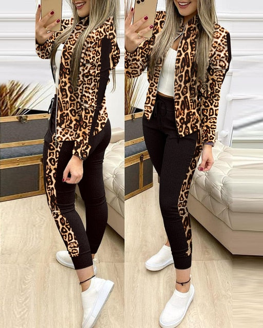 Zipper Jacket + long Pants Sports Tracksuit for Women