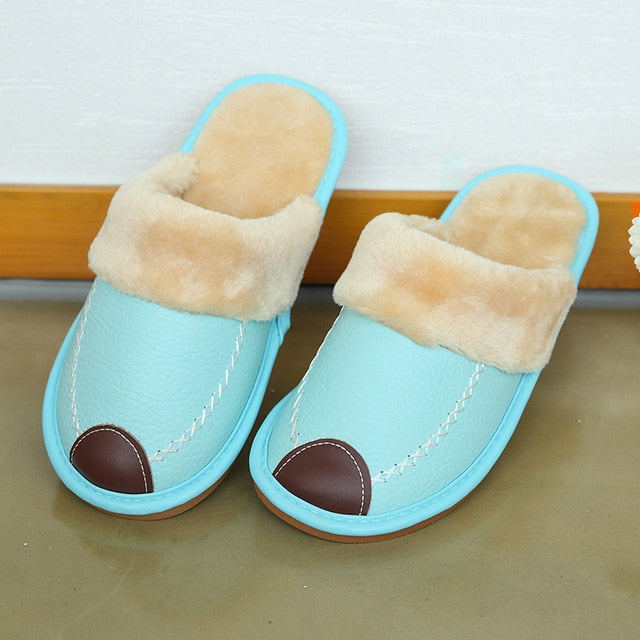 Pu Leather Warm Winter Indoor Slippers Waterproof