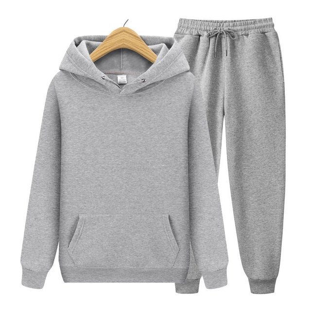 Men Hoodie Two-Piece Set Casual Solid Color Sweat Suit Tracksuit