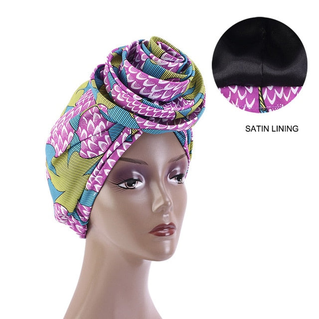 Print Stretch Bandana Satin Head Long Scarf Wrap
