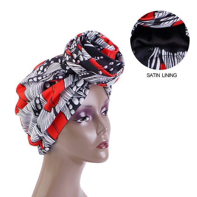 Print Stretch Bandana Satin Head Long Scarf Wrap