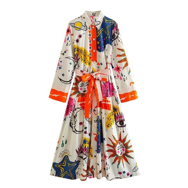 Vintage Graffiti Floral Print Dress