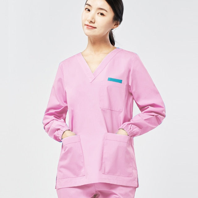 V Neck Nursing Uniform Long Sleeve Scrub Top