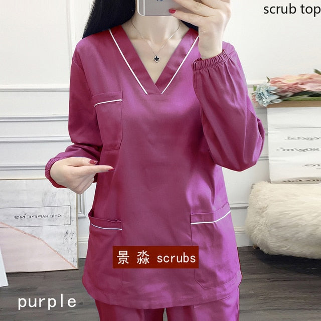 Medical Uniform V-neck Long Sleeve Scrub Top