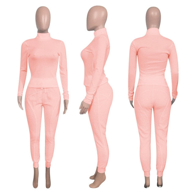 Turtleneck Top And Pants Two Piece Set