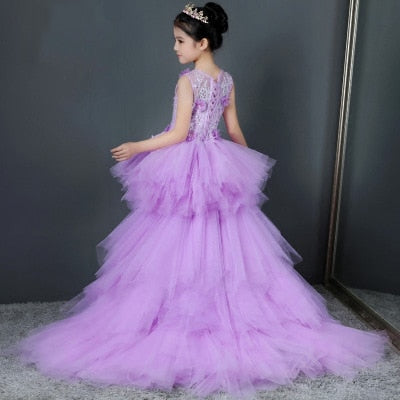 Long Back Layered Flower Girl Dress