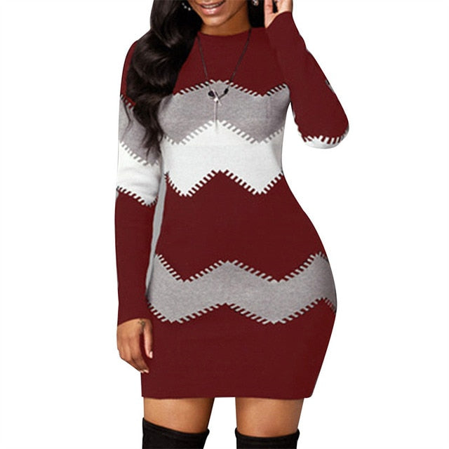 O Neck Warm Sweater Bodycon Dress