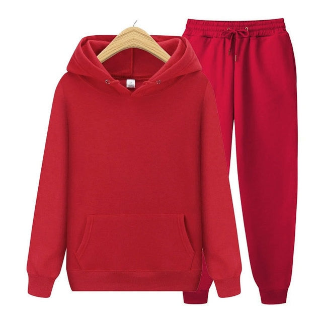 Men Hoodie Two-Piece Set Casual Solid Color Sweat Suit Tracksuit