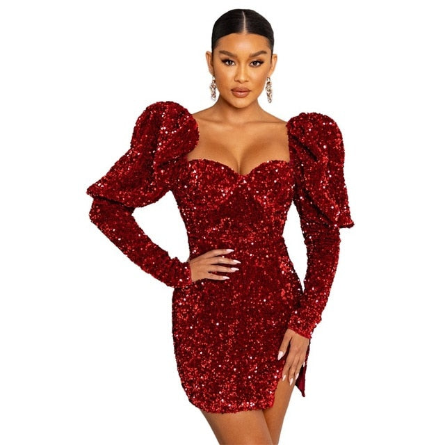 Puff Sleeve Night Party Mini Dress