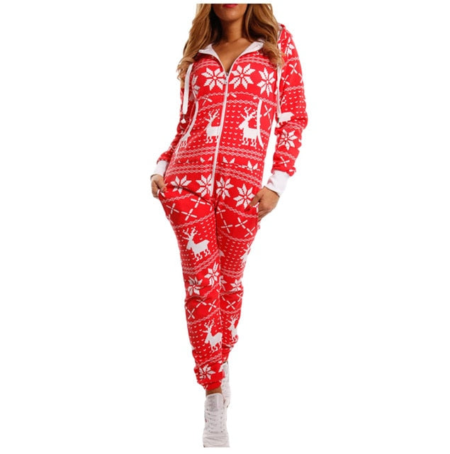 Christmas Printed Panjamas Nightwear Long Sleeve Jumpsuit