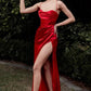 Spaghetti Strap Satin Slit Long Dress/ Bridesmaid Dress