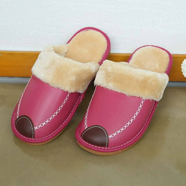 Pu Leather Warm Winter Indoor Slippers Waterproof