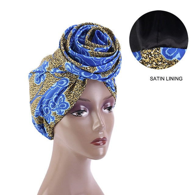 Print Stretch Bandana Satin Head Long Scarf Wrap