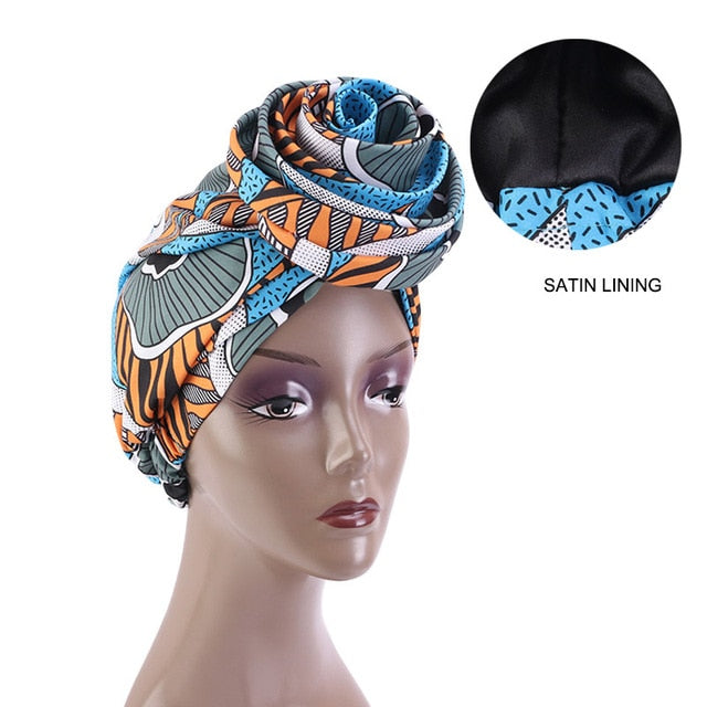 Print Stretch Bandana Satin Head Long Scarf Wrap
