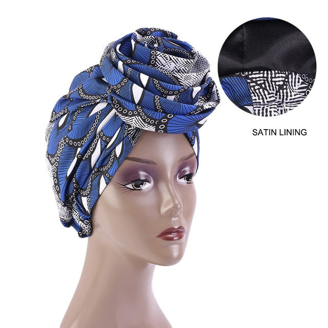 Print Stretch Bandana Satin Head Long Scarf Wrap