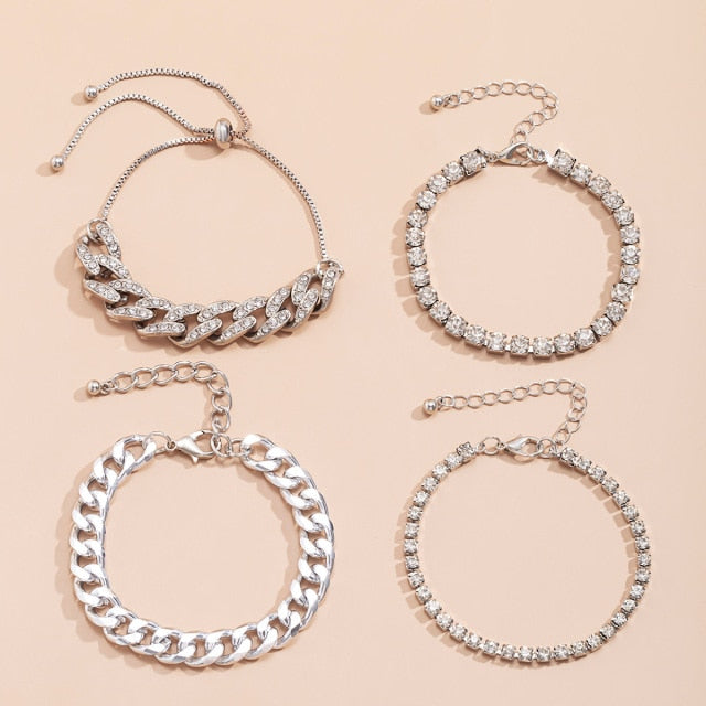4pcs/set Luxury Shiny Rhinestone Bracelets Set Bangle for Women
