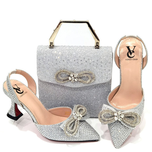 Pointed Sandals Shoes with Designer Bag for Women