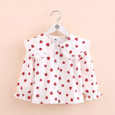 Collar Full Print Long Sleeve Blouse Top for Girls