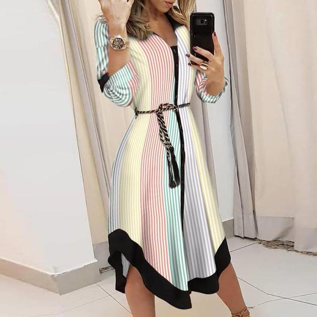 Rainbow Striped Print Dress for Women