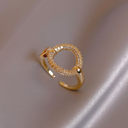 Round Square Adjustable Gold Color Ring