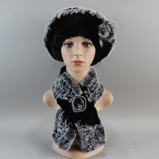 Fur Hat Scarves Set with Scarf