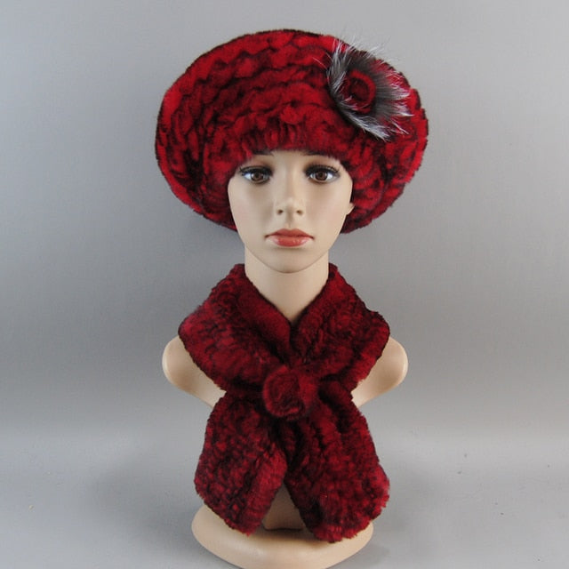 Fur Hat Scarves Set with Scarf